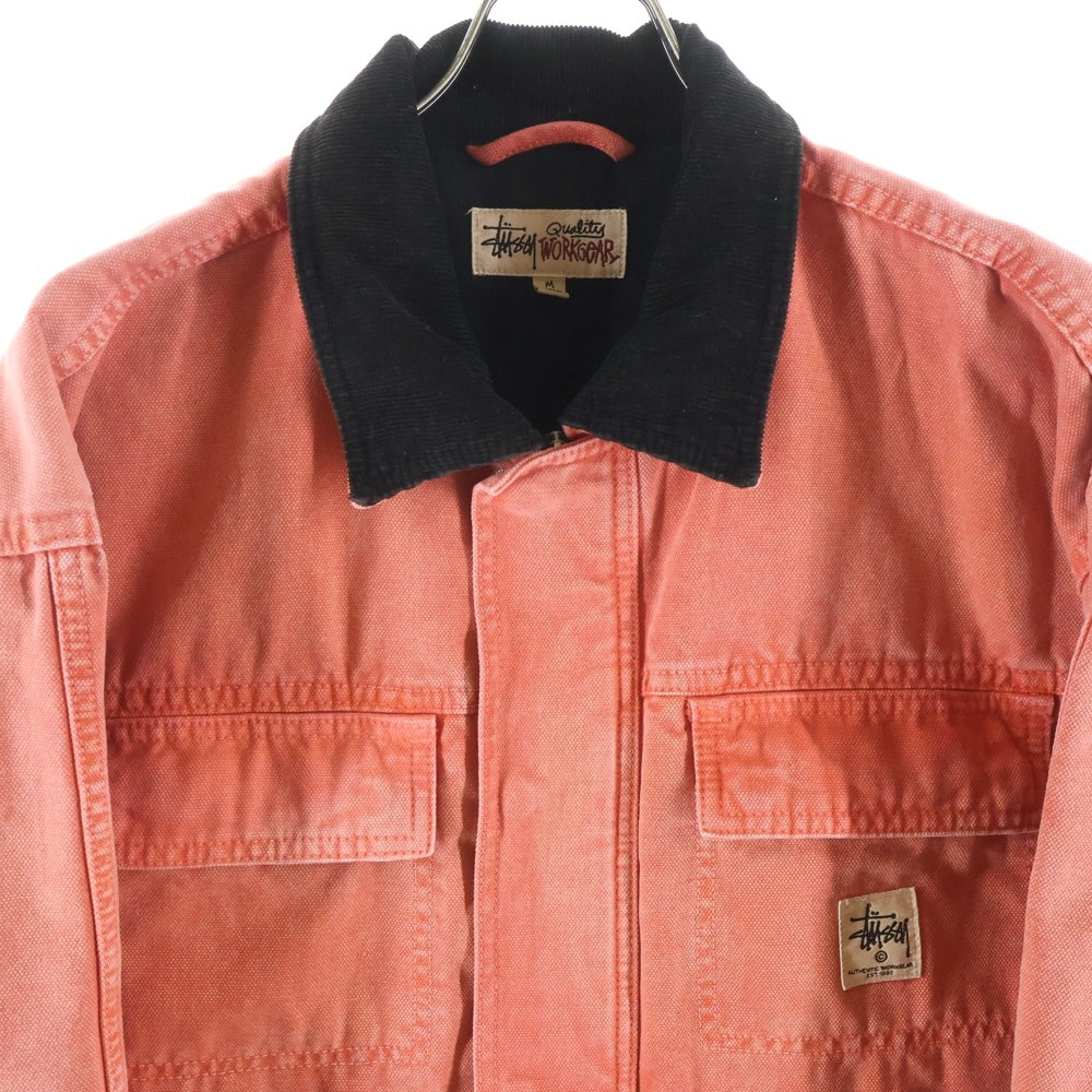 STUSSY(ステューシー) WASHED CANVAS SHOP JACKET ウォッシュド キャンバス ショップ ワークジャケット ピンク