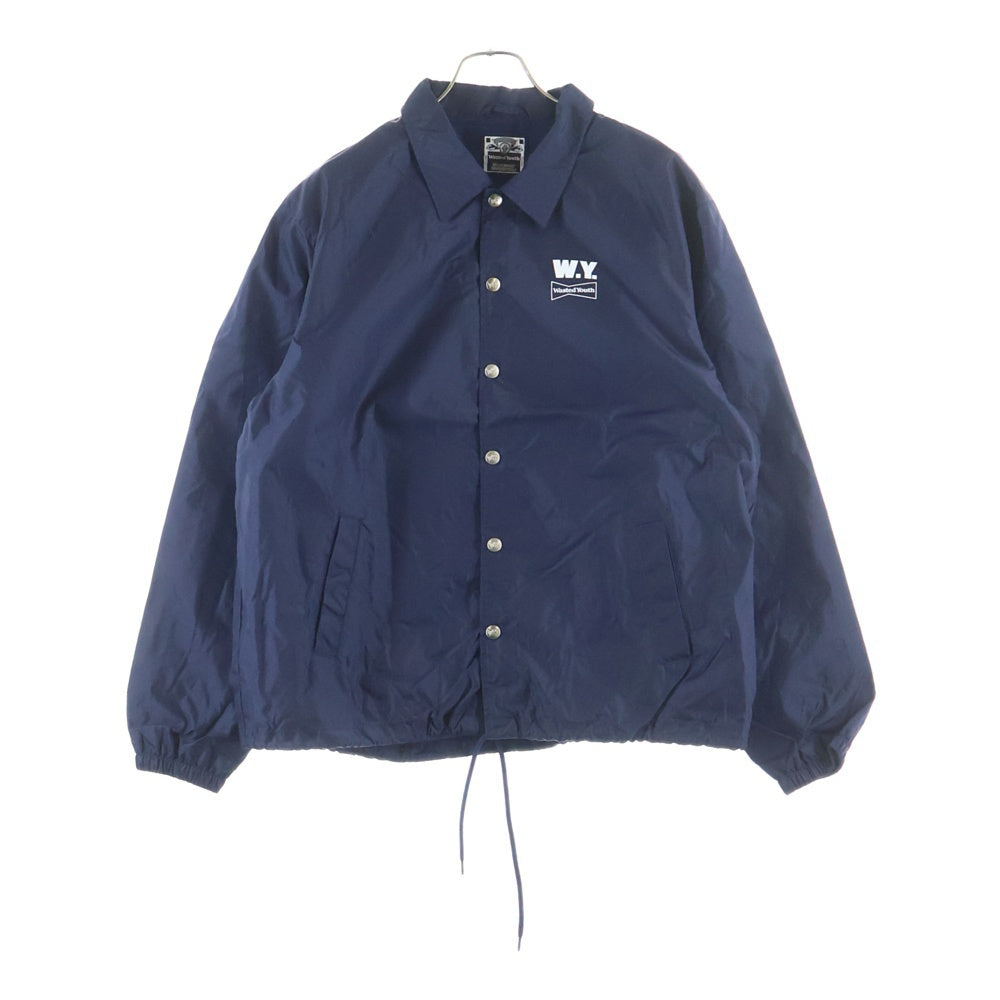 WASTED YOUTH(ウェイステッドユース) COACH JACKET 背面ロゴプリント ナイロンコーチジャケット ネイビー WY27JK001