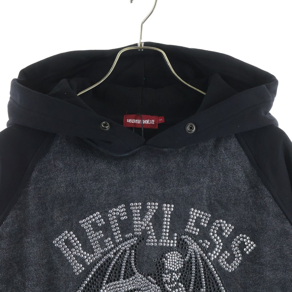 NO BRAND(ノーブランド) RECKLESS SCHOLARS STONEWASHED HOODIE レックレススカラーズ カンガルーポケット ストーンウオッシュド プルオーバースウェットパーカー グレー/ブラック