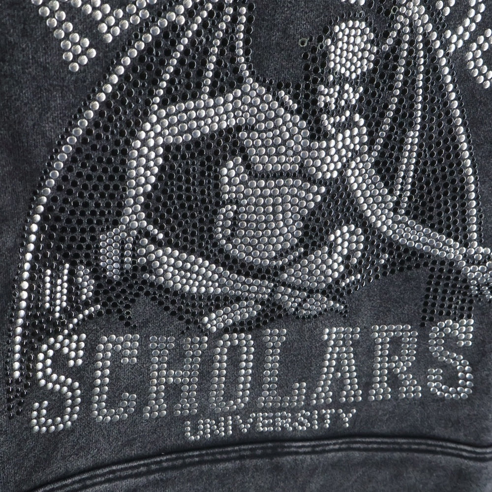 NO BRAND(ノーブランド) RECKLESS SCHOLARS STONEWASHED HOODIE レックレススカラーズ カンガルーポケット ストーンウオッシュド プルオーバースウェットパーカー グレー/ブラック