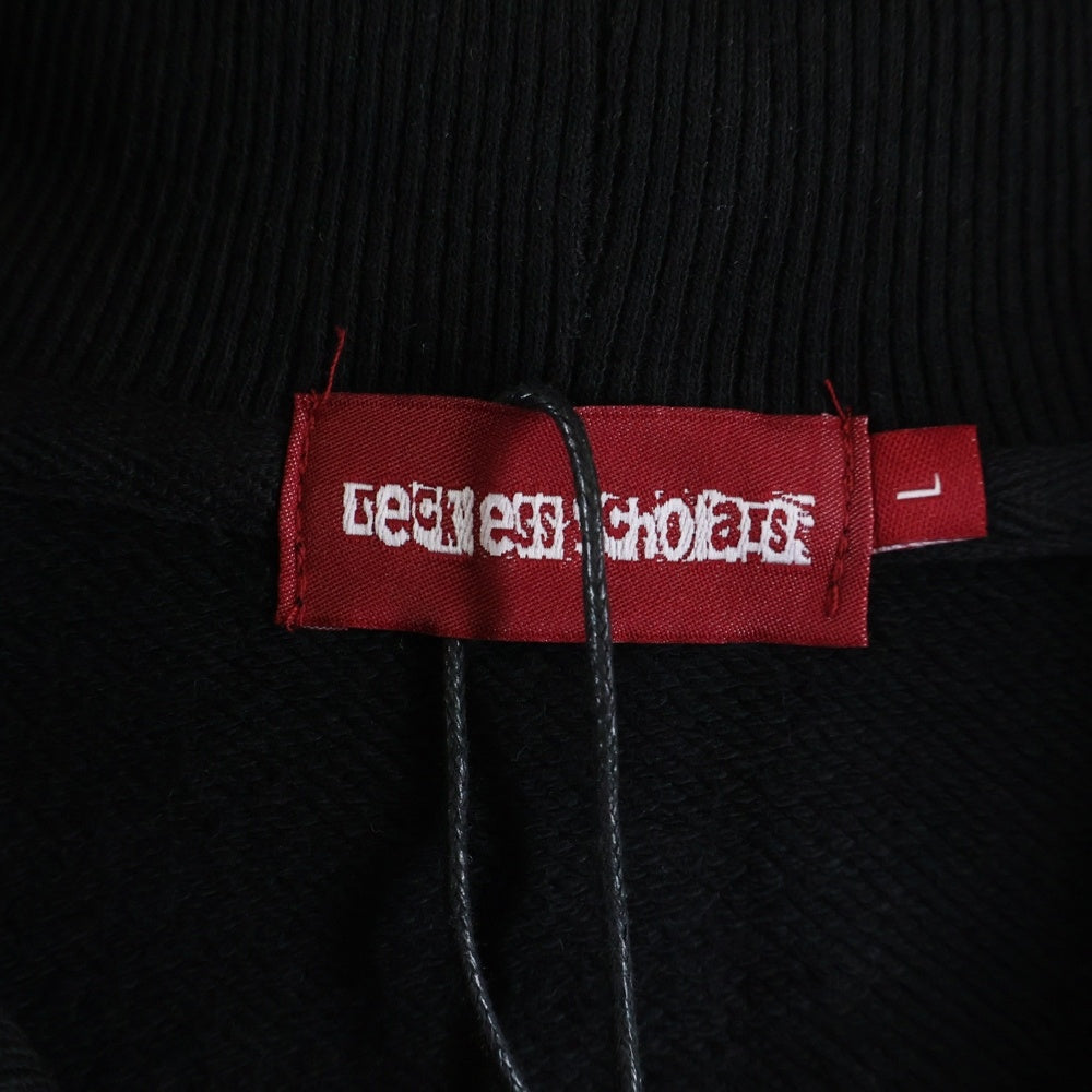 NO BRAND(ノーブランド) RECKLESS SCHOLARS STONEWASHED HOODIE レックレススカラーズ カンガルーポケット ストーンウオッシュド プルオーバースウェットパーカー グレー/ブラック