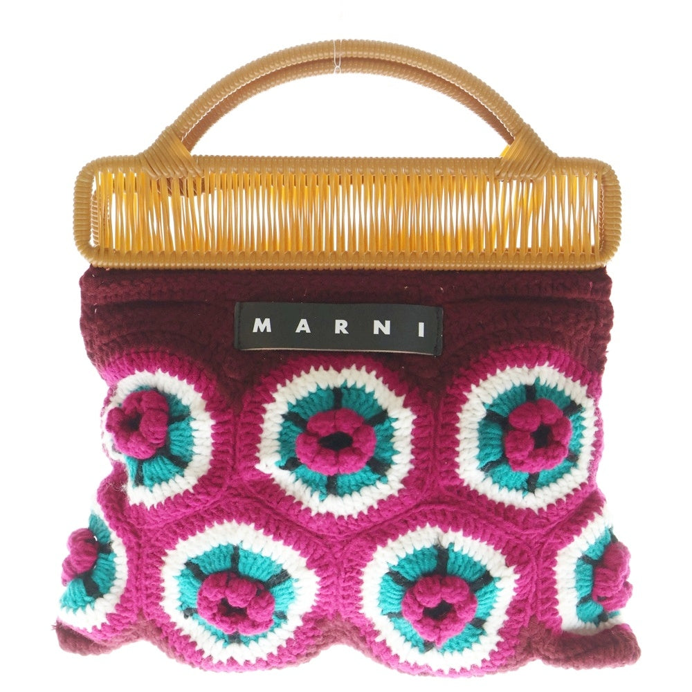MARNI(マルニ) クロシェフレーム ロゴデザイン フローラルニットハンドバック パープル レディース
