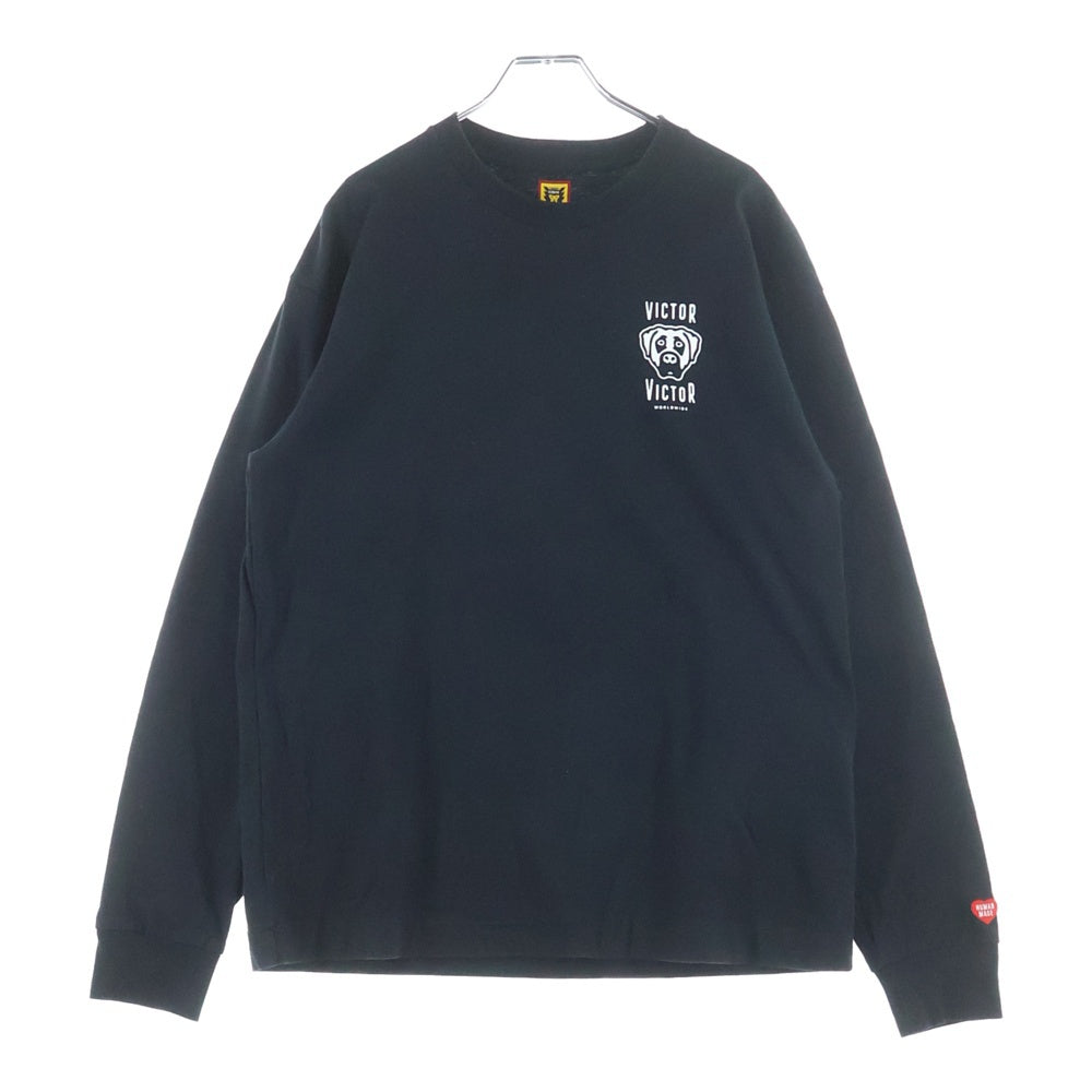 HUMAN MADE(ヒューマンメイド) 23SS ×VICTOR VICTOR WORLDWIDE L/S TEE ヴィクター ヴィクター ワールドワイド クルーネック カットソー 長袖Tシャツ ブラック