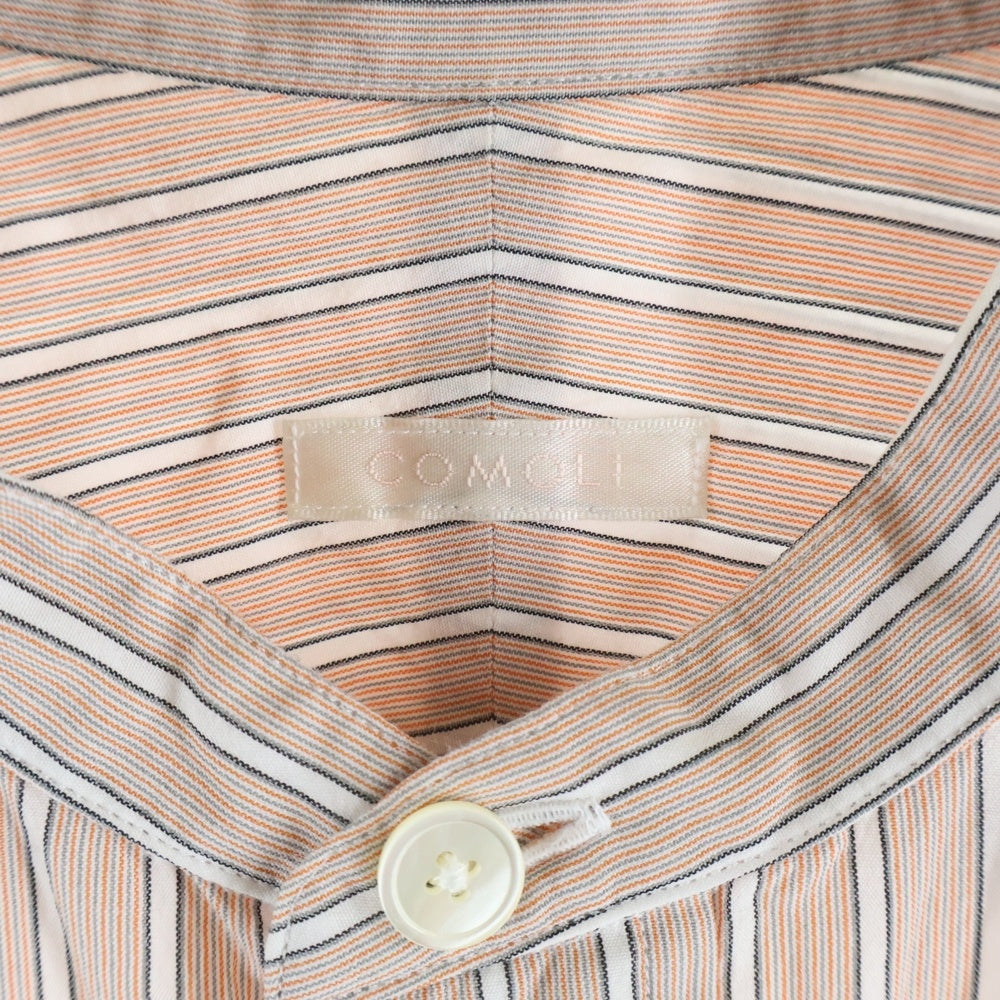 COMOLI(コモリ) 18SS バンドカラー ストライプ 長袖シャツ オレンジ M01-02002