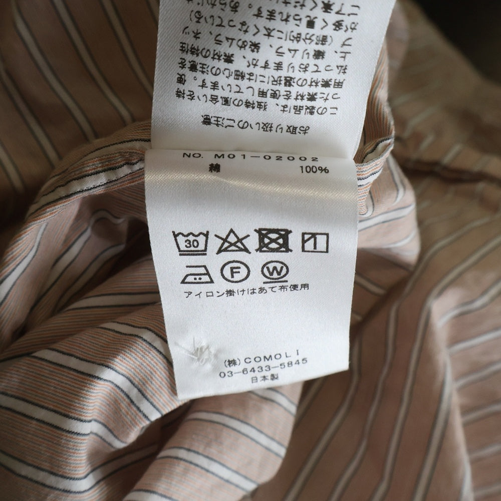 COMOLI(コモリ) 18SS バンドカラー ストライプ 長袖シャツ オレンジ M01-02002