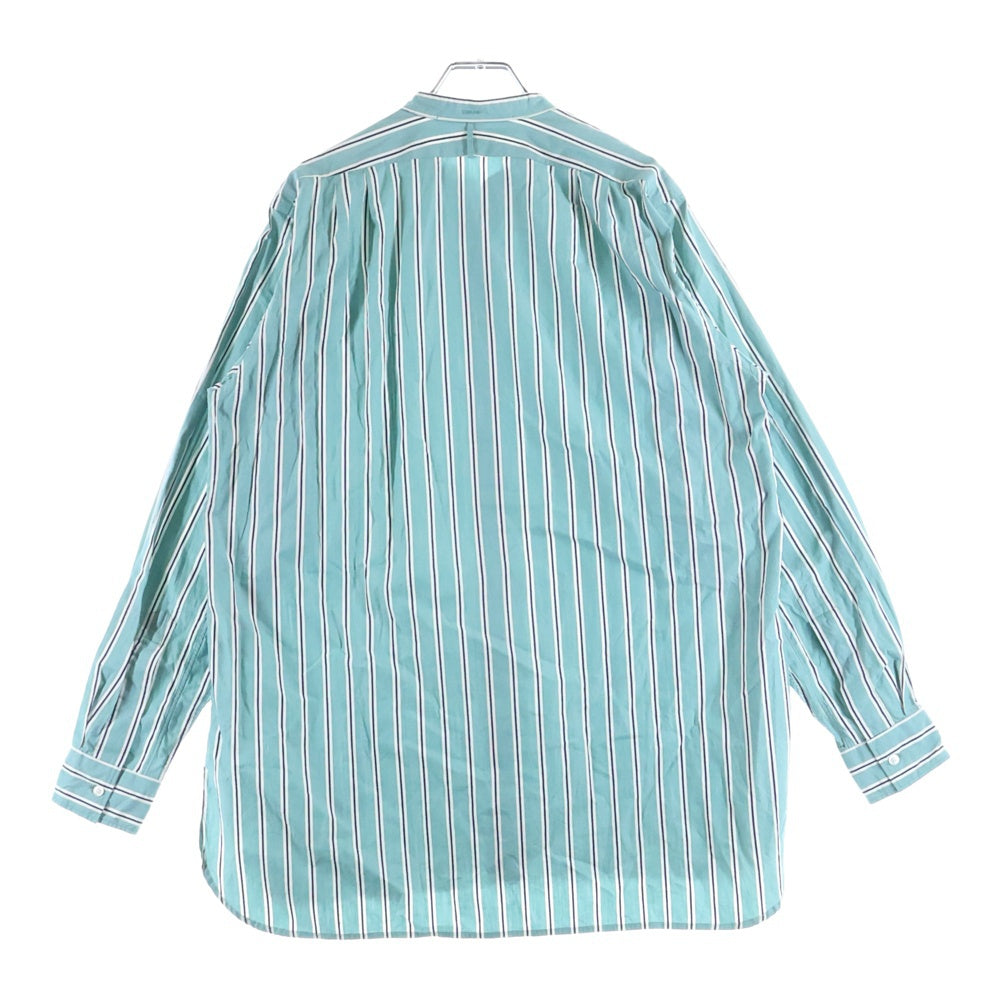 HEUGN(ユーゲン) バンドカラー ストライプ 長袖シャツ グリーン