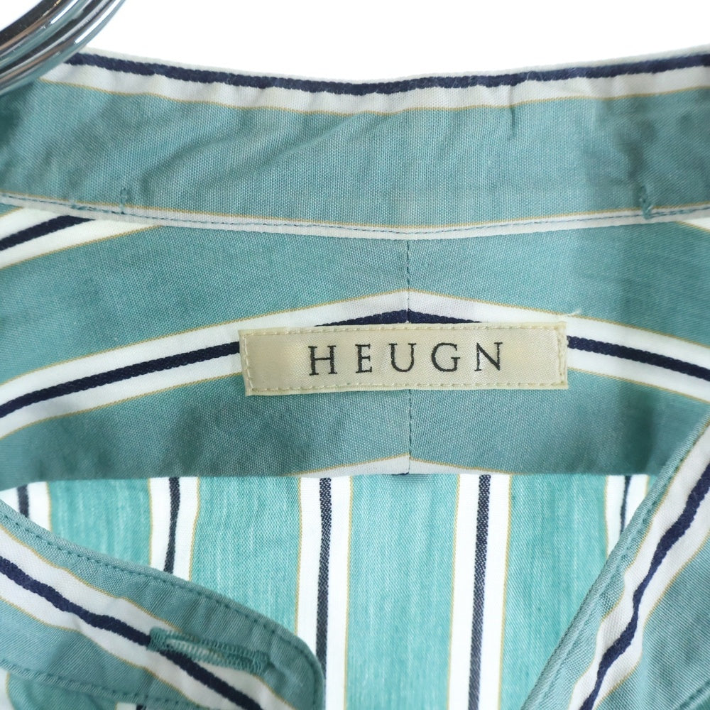 HEUGN(ユーゲン) バンドカラー ストライプ 長袖シャツ グリーン
