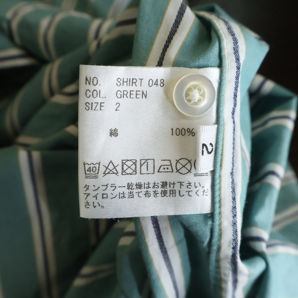HEUGN(ユーゲン) バンドカラー ストライプ 長袖シャツ グリーン