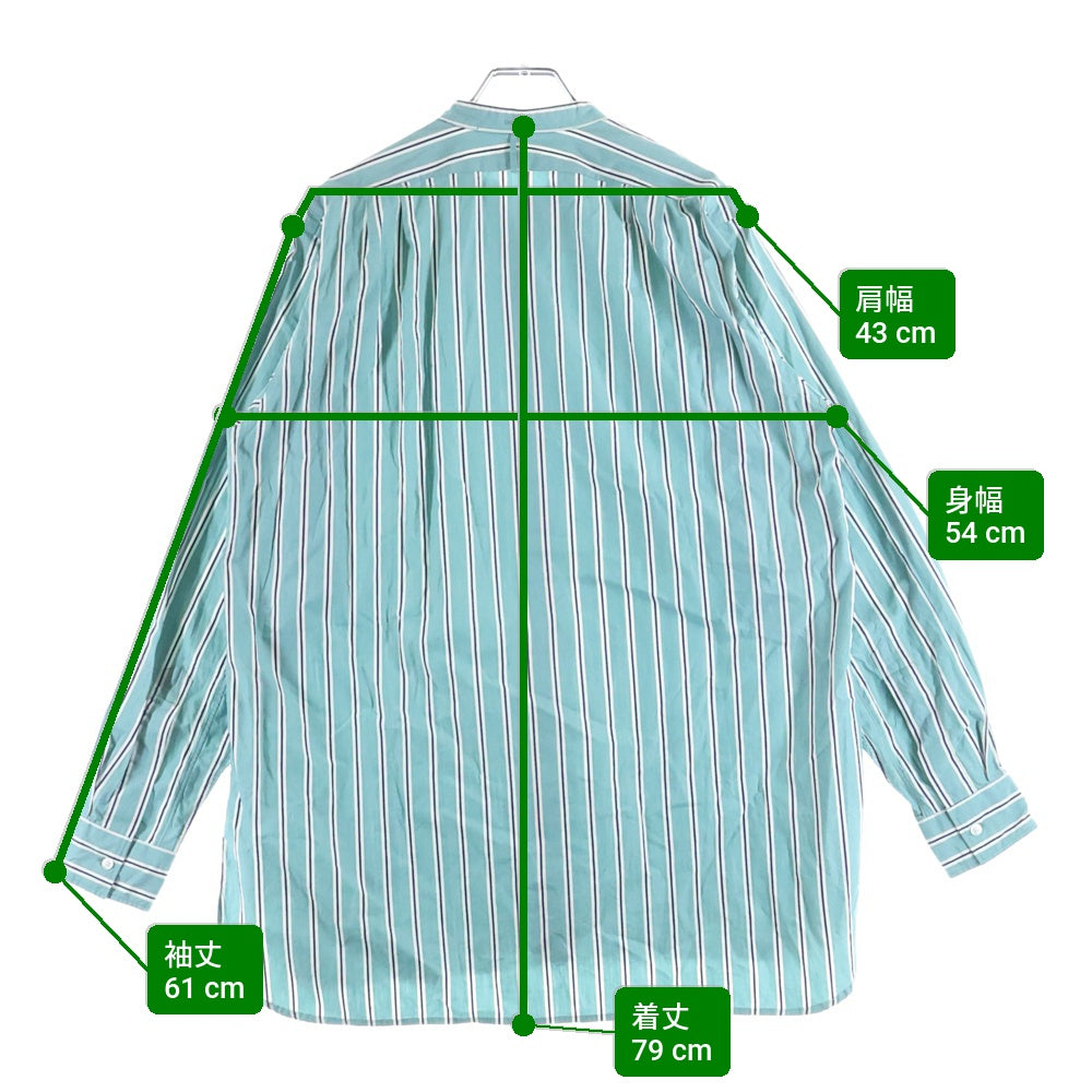 HEUGN(ユーゲン) バンドカラー ストライプ 長袖シャツ グリーン