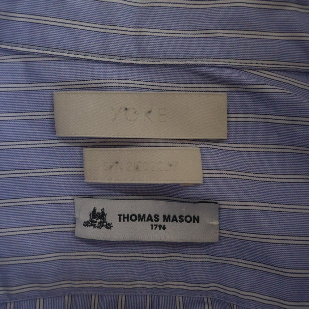 YOKE(ヨーク) 21AW ×THOMAS MASON STRIPED PIPING SHIRT トーマス メイソン ストライプ パイピング 長袖シャツ ブルー/ホワイト YK21AW0277SH