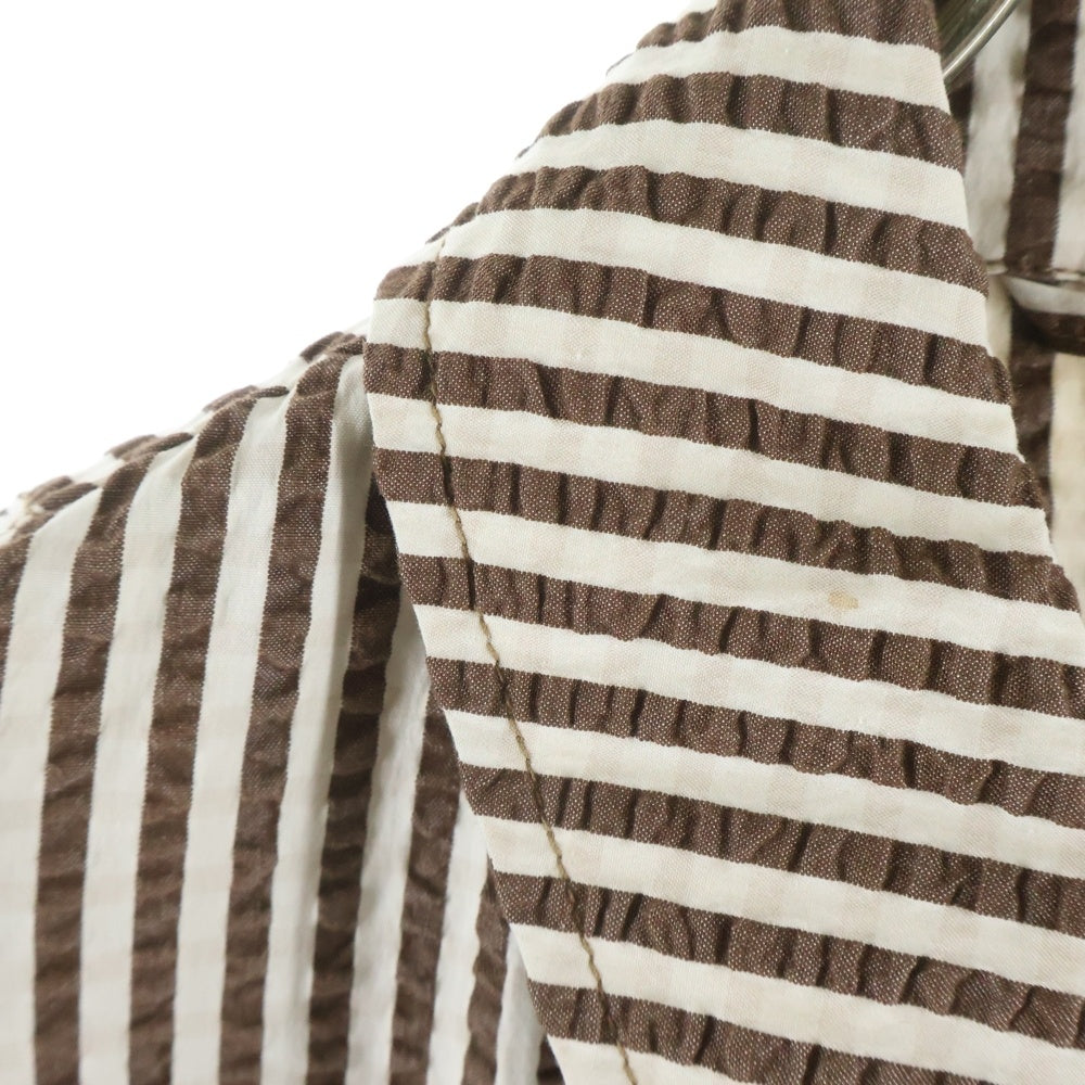 KAPTAIN SUNSHINE(キャプテンサンシャイン) 18SS シアサッカー シルク混 ストライプ ジップアップジャケット スウィングトップ ブラウン/ホワイト KS8SJK07