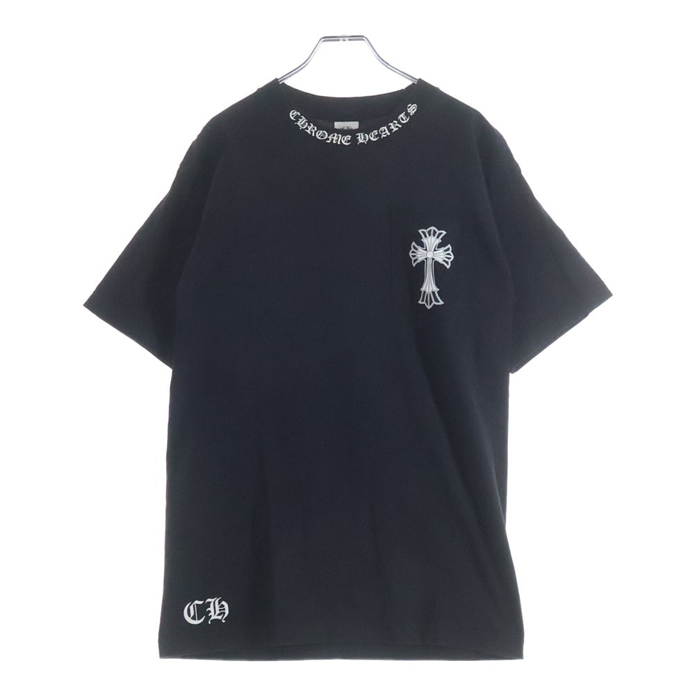 CHROME HEARTS(クロムハーツ) OLD CH CRS ダブルCHクロス プリント 胸ポケット クルーネック 半袖Tシャツカットソー ブラック