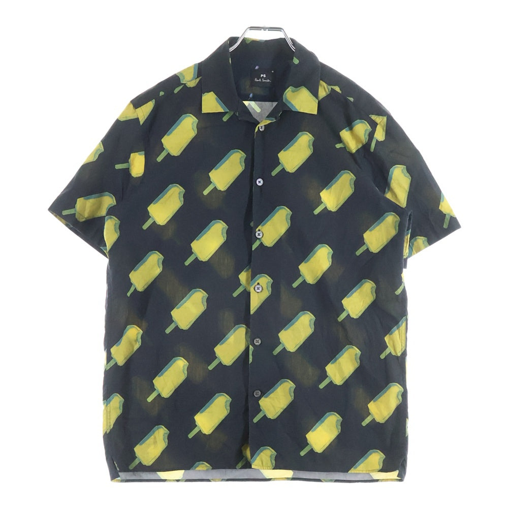 PS Paul Smith(ピーエスバイポールスミス) アイスキャンディープリント コットン オープンカラー半袖シャツ ブラック/イエロー PY-CR-66359