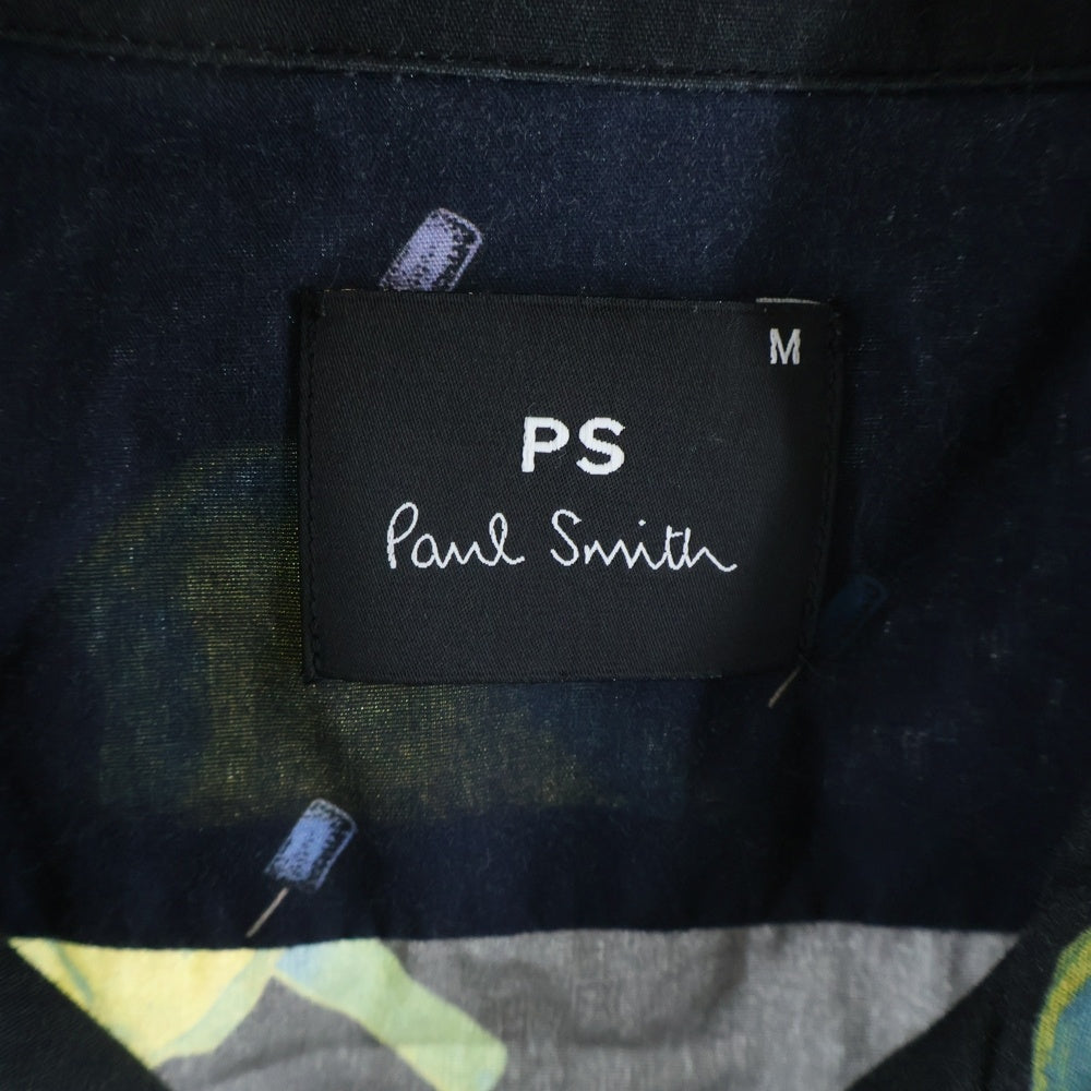 PS Paul Smith(ピーエスバイポールスミス) アイスキャンディープリント コットン オープンカラー半袖シャツ ブラック/イエロー PY-CR-66359