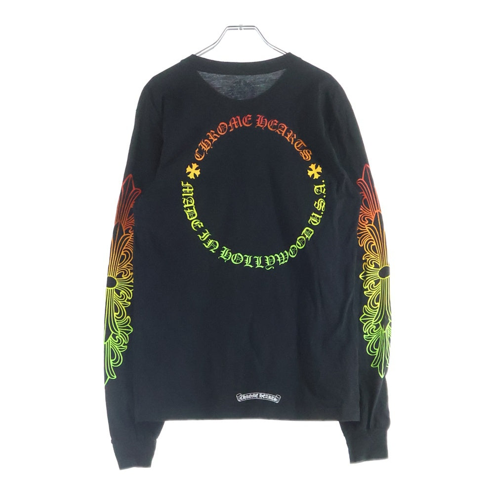CHROME HEARTS(クロムハーツ) FLRL CRS HORSESHOE LS TEE 袖フローラル ホースシュー マルチカラー ロゴプリント クルーネック ロングスリーブ 長袖Tシャツ カットソー ブラック
