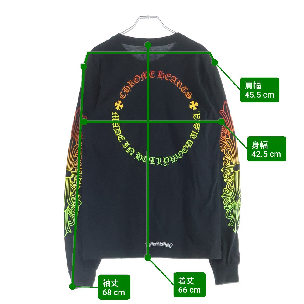 CHROME HEARTS(クロムハーツ) FLRL CRS HORSESHOE LS TEE 袖フローラル ホースシュー マルチカラー ロゴプリント クルーネック ロングスリーブ 長袖Tシャツ カットソー ブラック