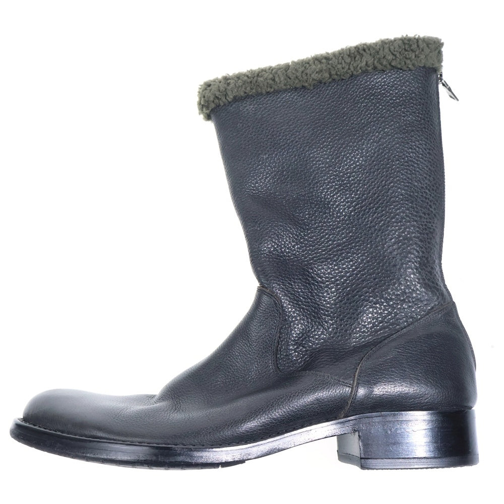 BURBERRY BLACK LABEL(バーバリー ブラックレーベル) レザー ポインテッドトゥ ムートンロングブーツ ブラック BKA06