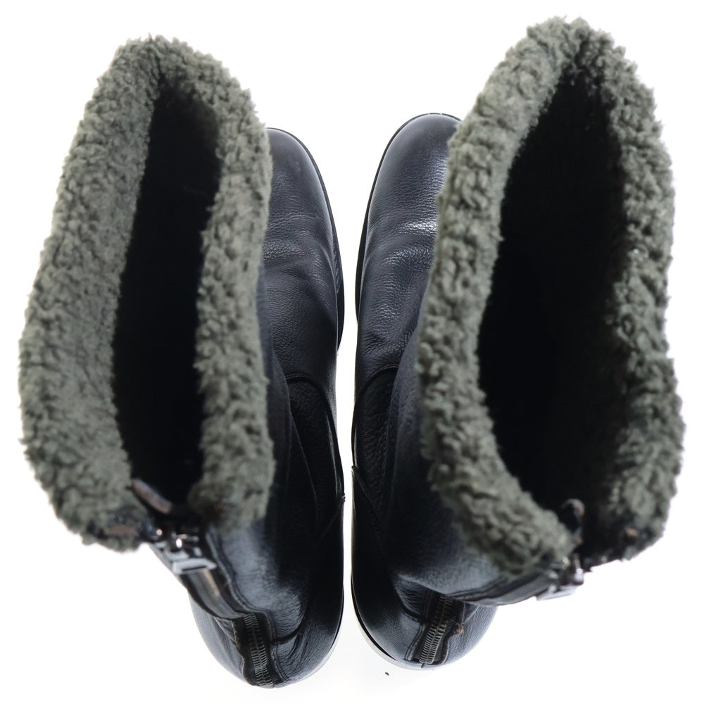 BURBERRY BLACK LABEL(バーバリー ブラックレーベル) レザー ポインテッドトゥ ムートンロングブーツ ブラック BKA06