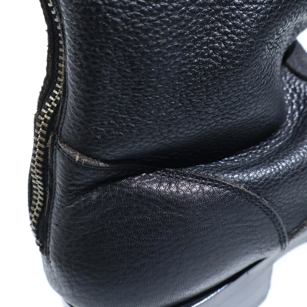 BURBERRY BLACK LABEL(バーバリー ブラックレーベル) レザー ポインテッドトゥ ムートンロングブーツ ブラック BKA06