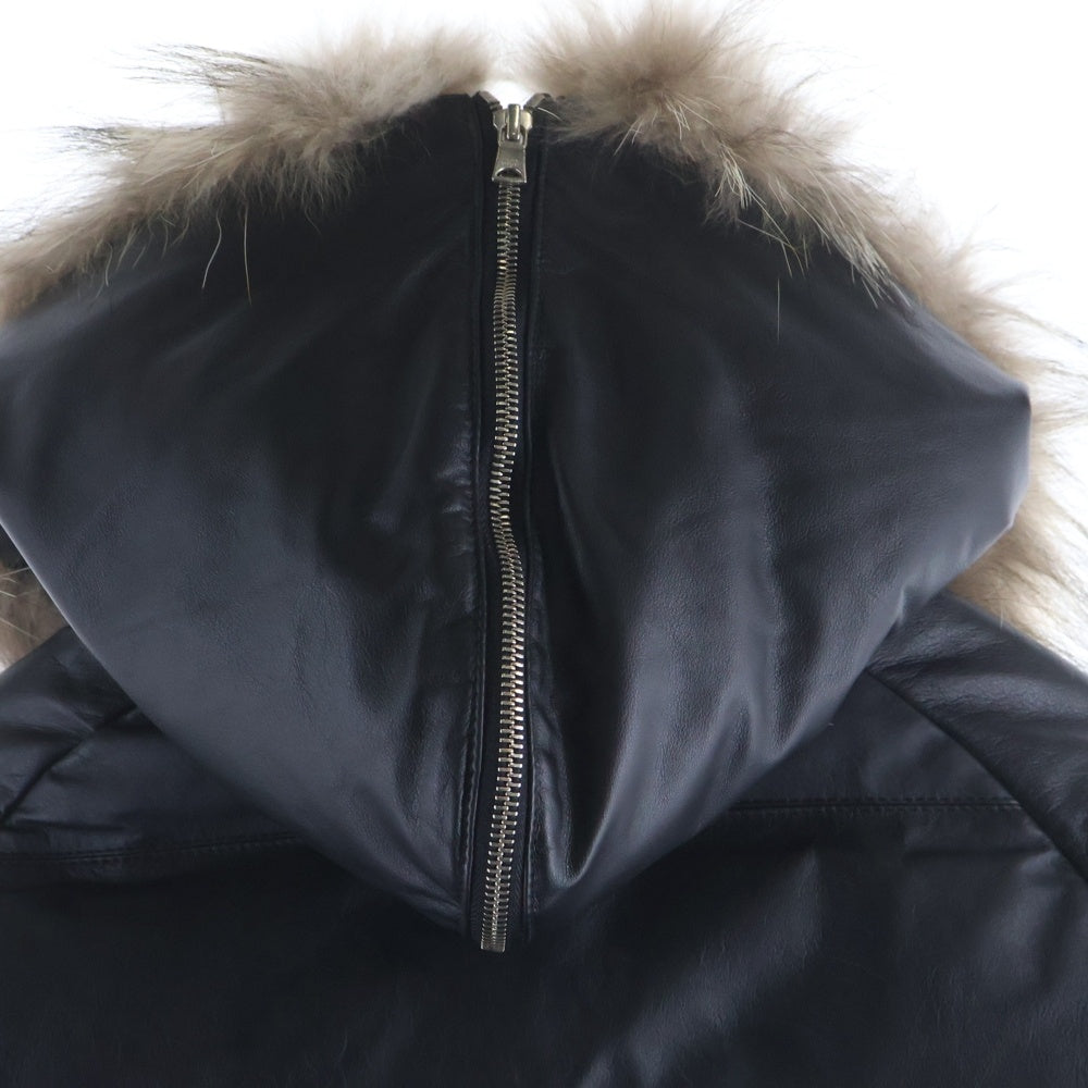 A BATHING APE(アベイシングエイプ) カウハイドレザー ファーフーデッド ダウンジャケット ブラック
