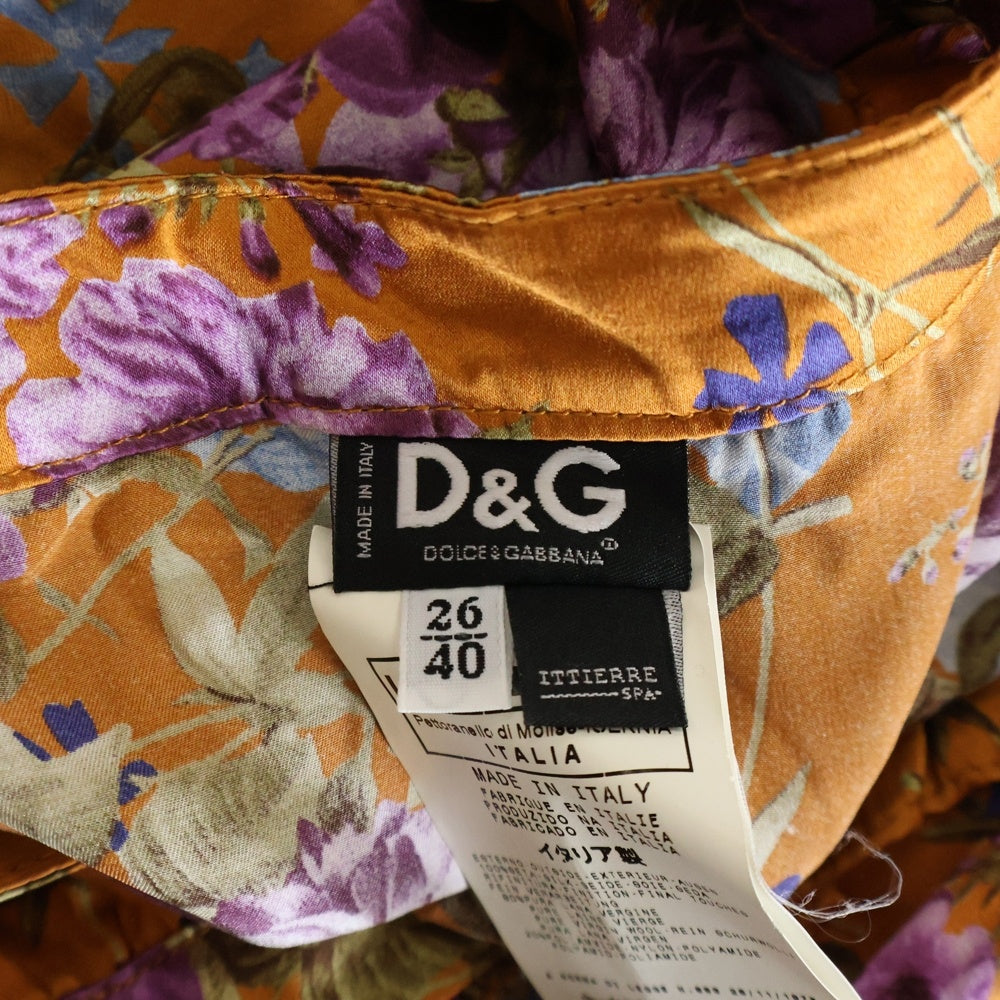 DOLCE & GABBANA(ドルチェアンドガッバーナ) フローラル柄 フリルデザイン カラーレス 長袖シャツ レディース ブラウン ET.012