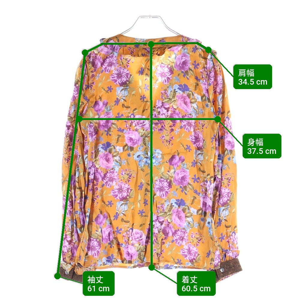 DOLCE & GABBANA(ドルチェアンドガッバーナ) フローラル柄 フリルデザイン カラーレス 長袖シャツ レディース ブラウン ET.012