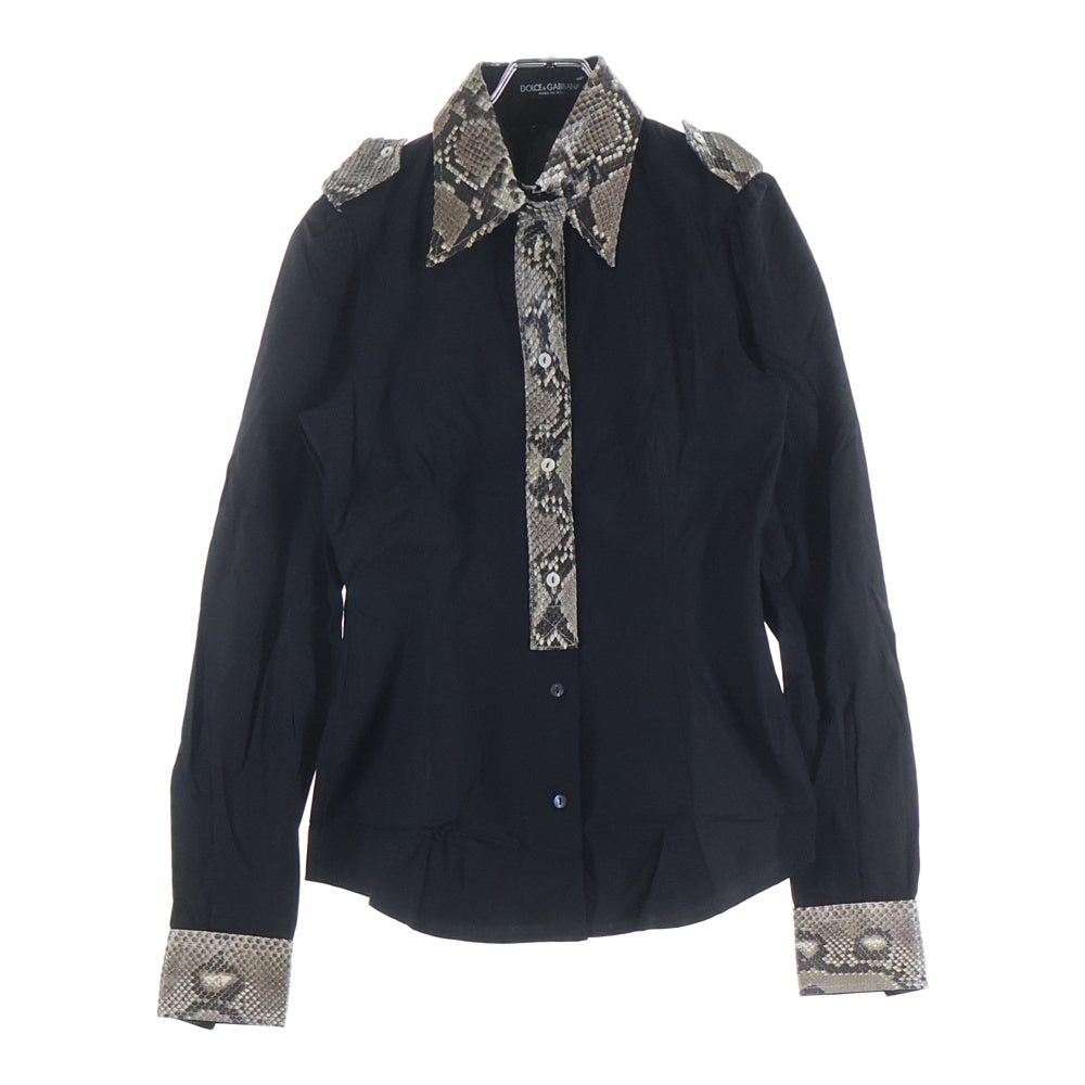 DOLCE & GABBANA(ドルチェアンドガッバーナ) パイソンスキン切り替え エポレット付き 長袖シャツ レディース ブラック