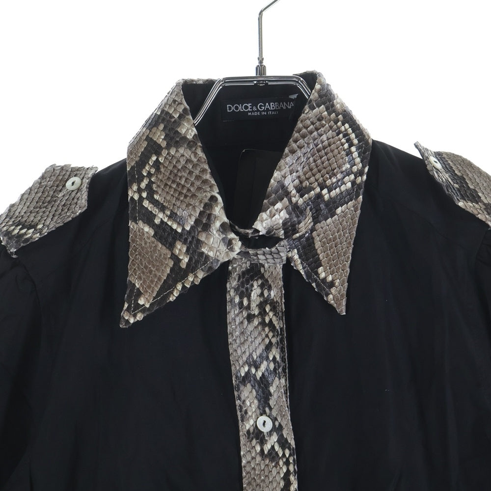 DOLCE & GABBANA(ドルチェアンドガッバーナ) パイソンスキン切り替え エポレット付き 長袖シャツ レディース ブラック