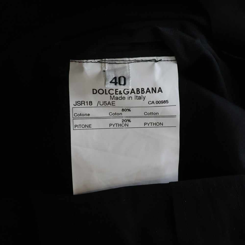 DOLCE & GABBANA(ドルチェアンドガッバーナ) パイソンスキン切り替え エポレット付き 長袖シャツ レディース ブラック