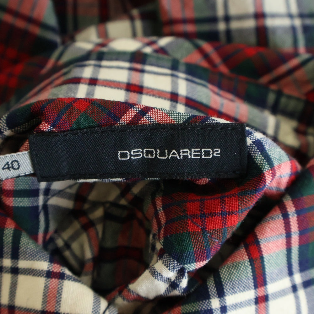 DSQUARED2(ディースクエアード) 胸ポケット エンブロイダリーロゴデザイン チェック柄 長袖シャツ レッド 72C053