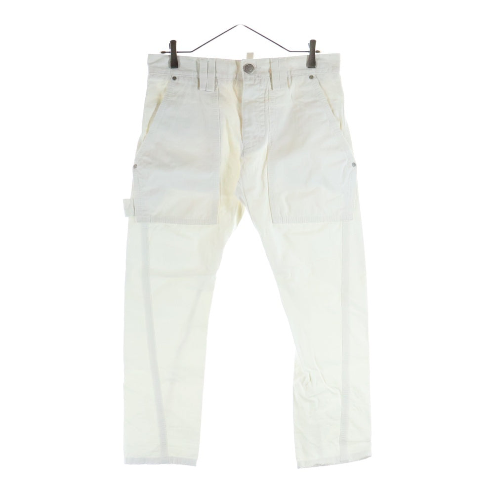 DSQUARED2(ディースクエアード) 革パッチロゴデザイン ボタンフライ デニムペインターパンツ レディース ホワイト 72P102