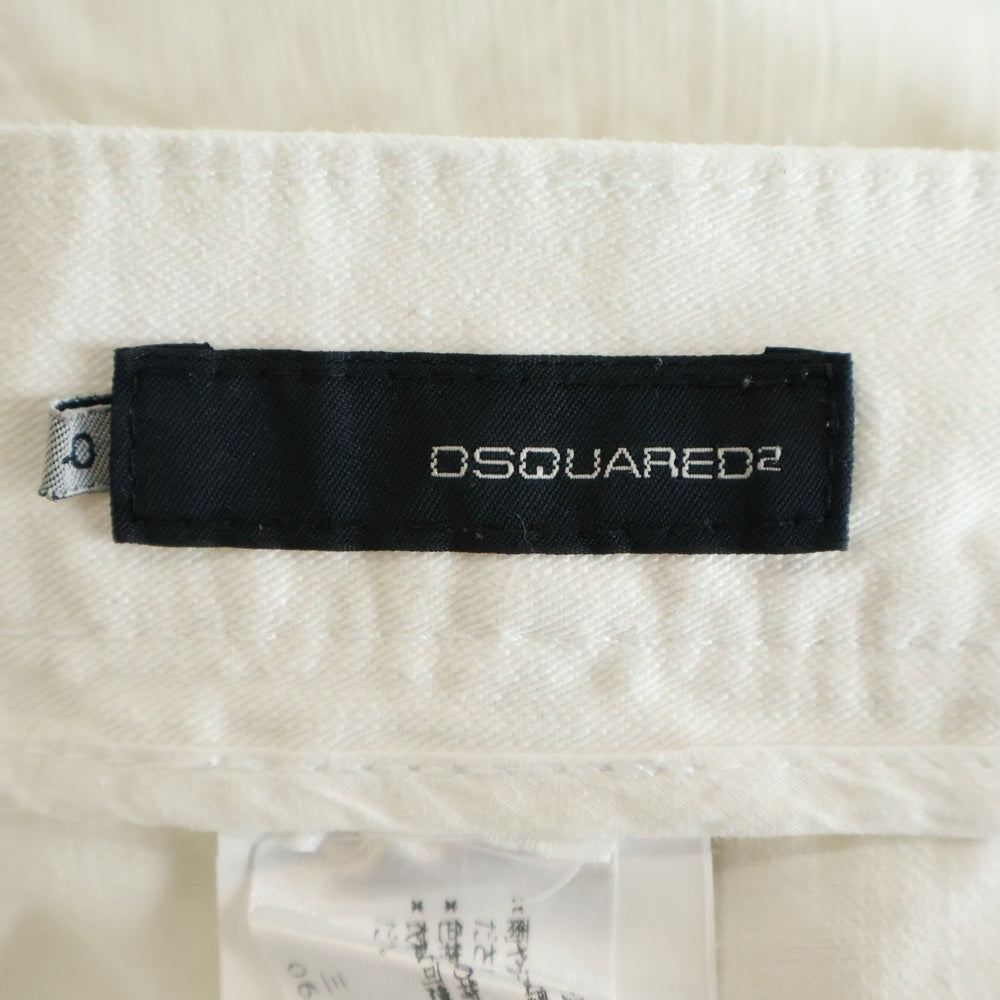 DSQUARED2(ディースクエアード) 革パッチロゴデザイン ボタンフライ デニムペインターパンツ レディース ホワイト 72P102