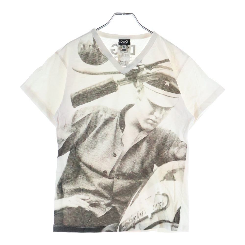 DOLCE & GABBANA(ドルチェアンドガッバーナ) ELVIS PRESLEY エルヴィス プレスリー Vネック カットソー 半袖Tシャツ ホワイト