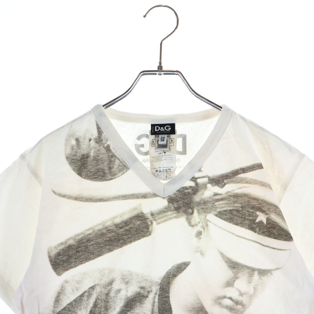 DOLCE & GABBANA(ドルチェアンドガッバーナ) ELVIS PRESLEY エルヴィス プレスリー Vネック カットソー 半袖Tシャツ ホワイト