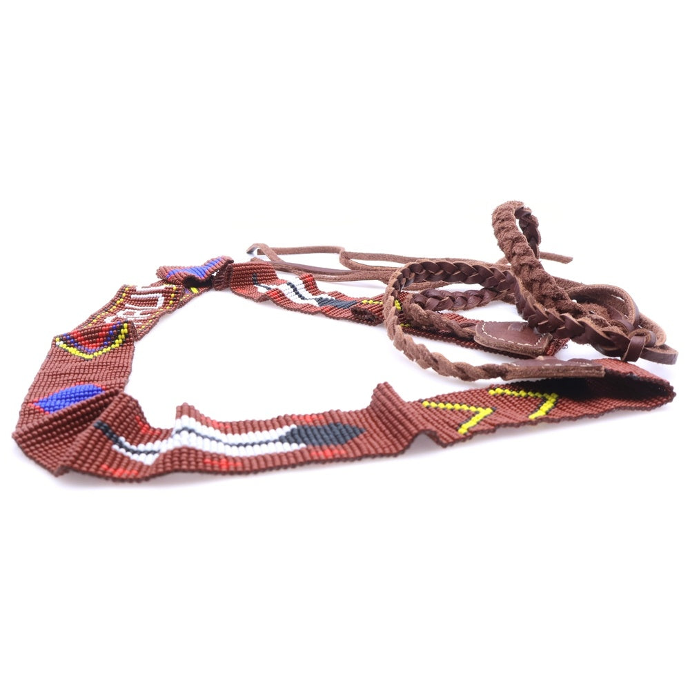 DSQUARED2(ディースクエアード) ロゴデザイン ネイティブ柄 ビーズ レザーベルト ブラウン 72T0015