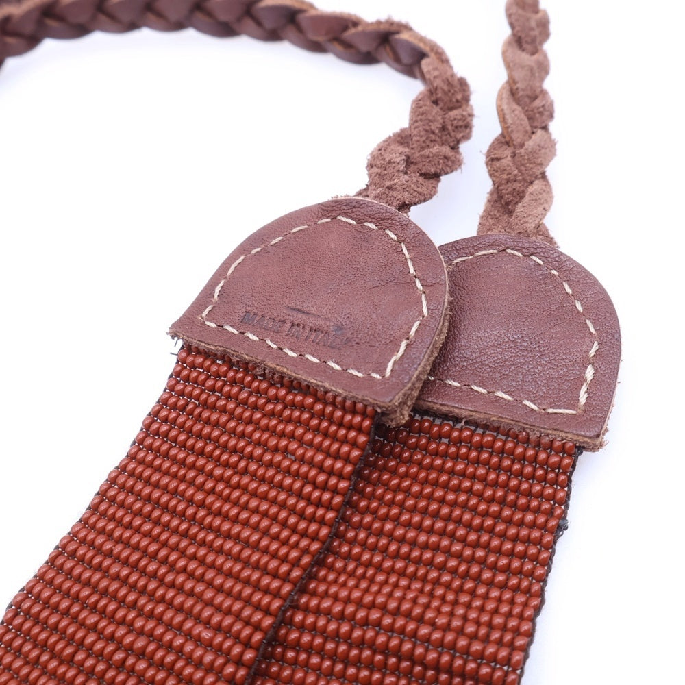 DSQUARED2(ディースクエアード) ロゴデザイン ネイティブ柄 ビーズ レザーベルト ブラウン 72T0015