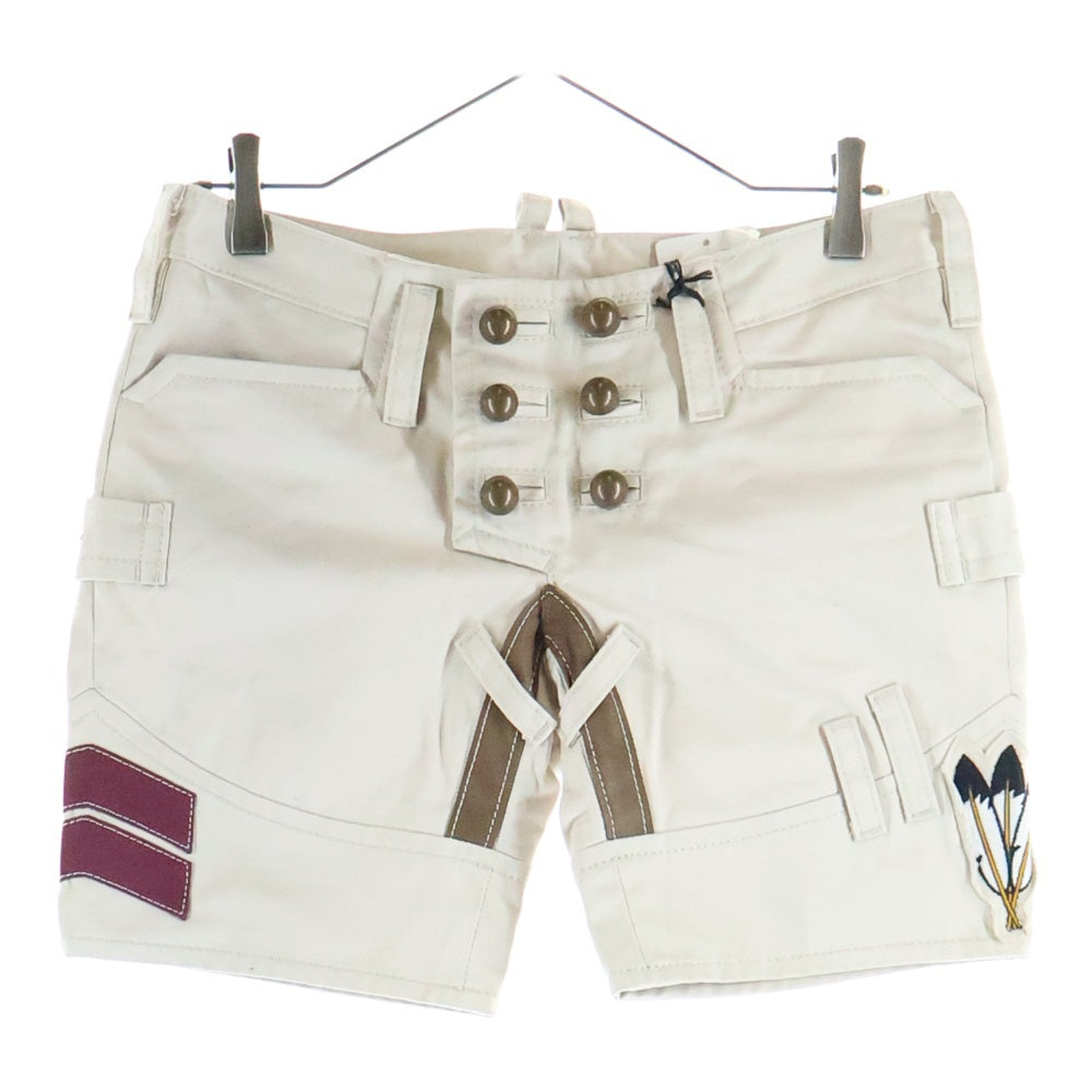 DSQUARED2(ディースクエアード) パッチデザイン マルチポケット ボタンフライ サブマリンショートパンツ レディース ホワイト 72MU005