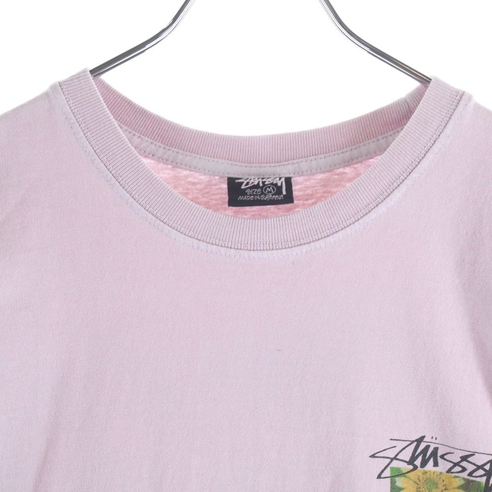 STUSSY(ステューシー) 23SS FLOWER GRID PIGMENT DYERD TEE フラワーグリッド ピグメントダイ バックプリント クルーネック半袖Tシャツ カットソー ピンク 1904884H