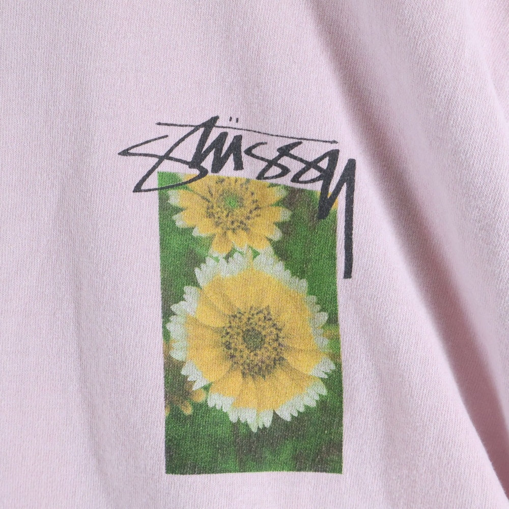 STUSSY(ステューシー) 23SS FLOWER GRID PIGMENT DYERD TEE フラワーグリッド ピグメントダイ バックプリント クルーネック半袖Tシャツ カットソー ピンク 1904884H