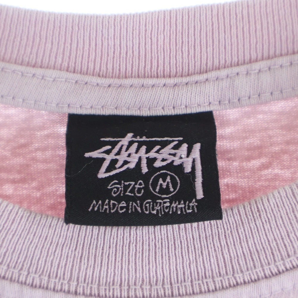 STUSSY(ステューシー) 23SS FLOWER GRID PIGMENT DYERD TEE フラワーグリッド ピグメントダイ バックプリント クルーネック半袖Tシャツ カットソー ピンク 1904884H
