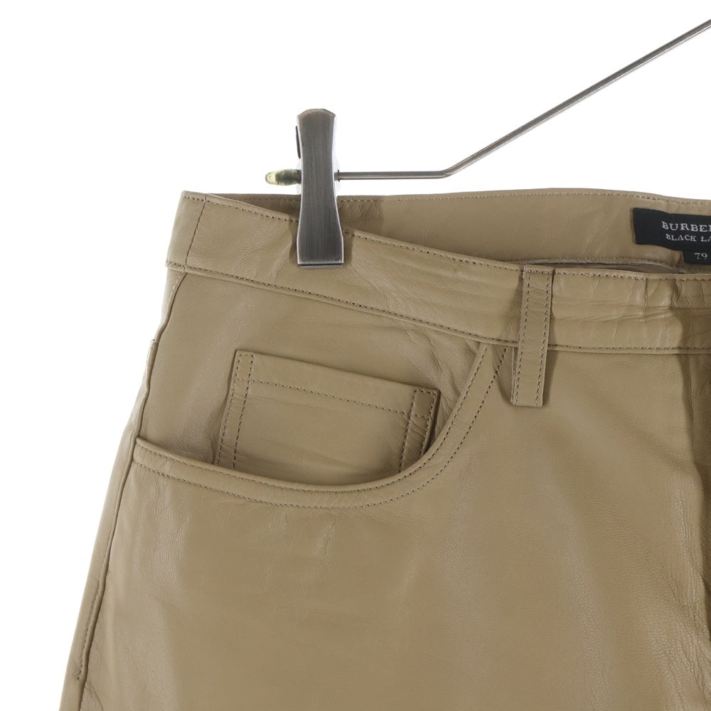BURBERRY BLACK LABEL(バーバリー ブラックレーベル) ゴートスキン 5ポケット ストレート ジップアップレザーパンツ ベージュ BMS90-020-45