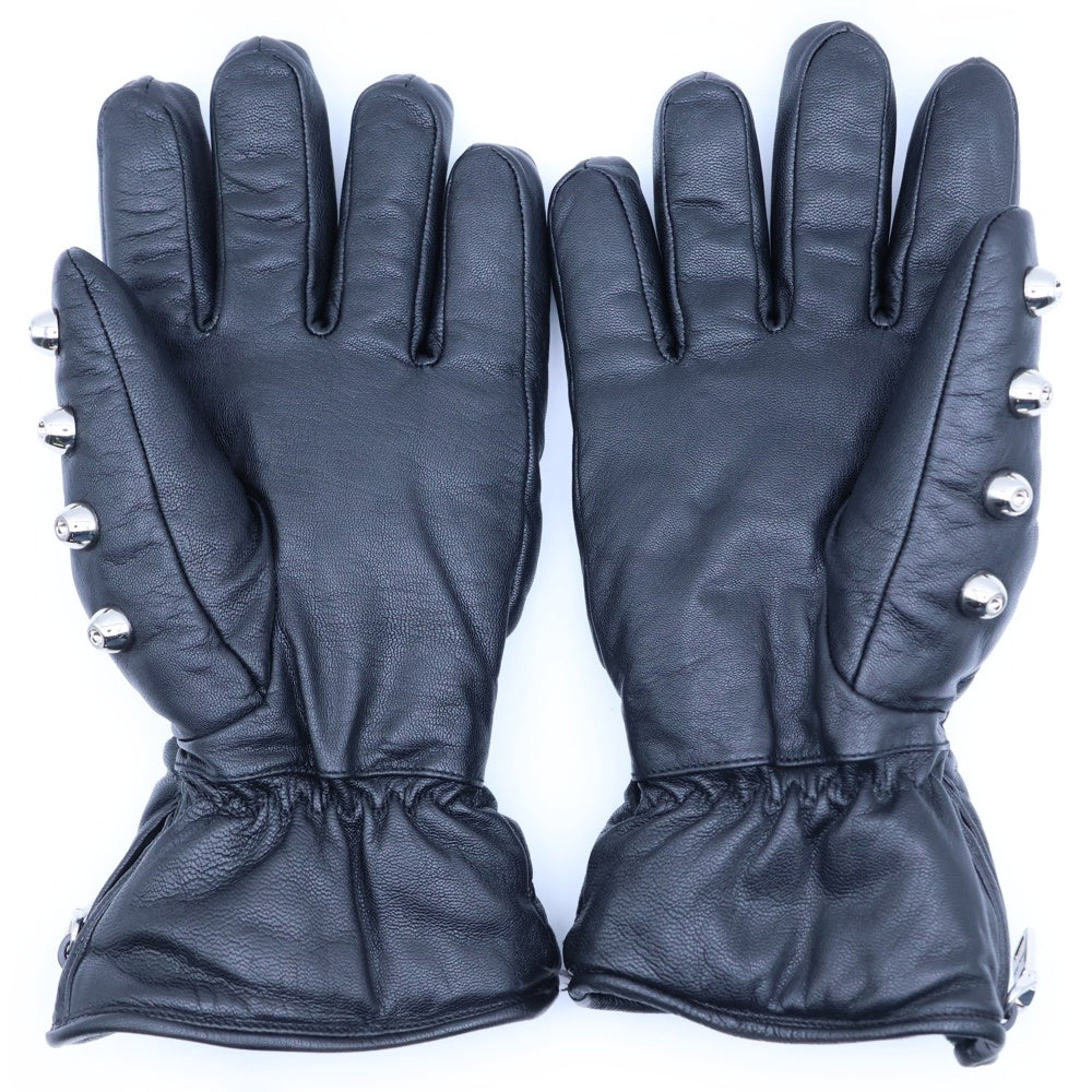 miumiu(ミュウミュウ) STUDS GLOVES ロゴエンボス ラムスキン スタッズ レザー グローブ 手袋 ブラック レディース 5GG153 2DP8
