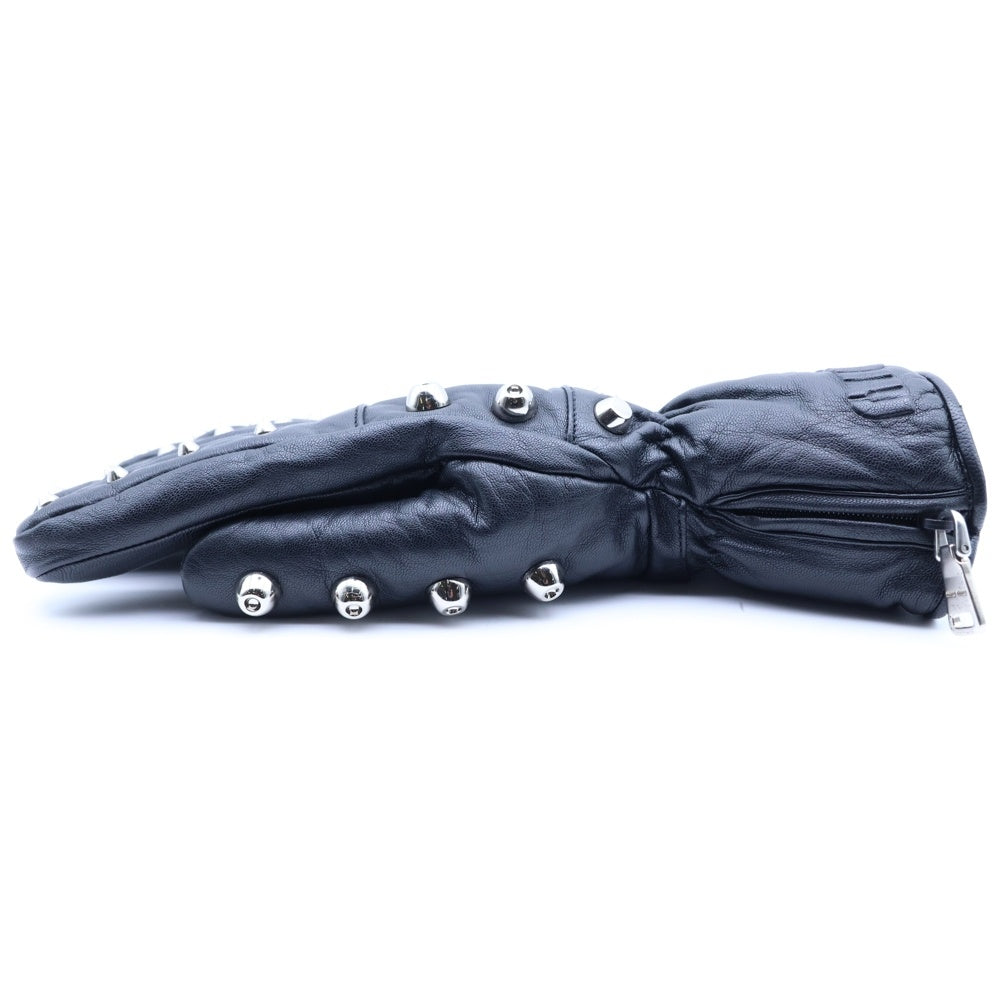 miumiu(ミュウミュウ) STUDS GLOVES ロゴエンボス ラムスキン スタッズ レザー グローブ 手袋 ブラック レディース 5GG153 2DP8