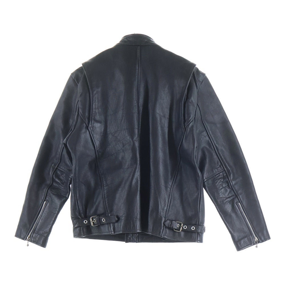 REBEL(レベル) マルチポケット ジップアップ シングルレザージャケット ライダースジャケット ブラック