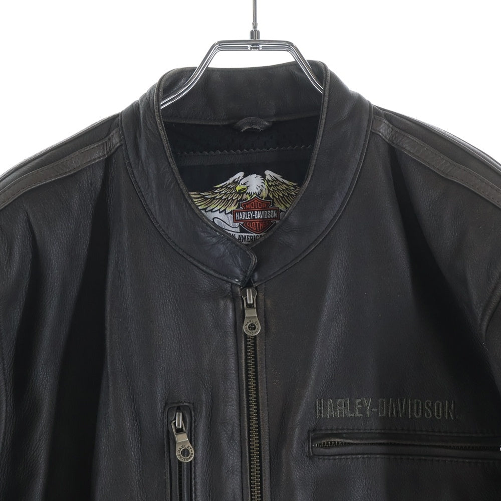 HARLEY DAVIDSON(ハーレーダビッドソン) RIVAL WINGED SKULL LEATHER JACKET ライバル ウィングド スカル アームラインデザイン ジップアップ シングルレザージャケット ブラウン 97110-09VM