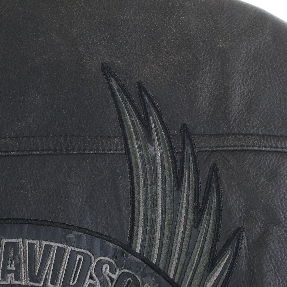 HARLEY DAVIDSON(ハーレーダビッドソン) RIVAL WINGED SKULL LEATHER JACKET ライバル ウィングド スカル アームラインデザイン ジップアップ シングルレザージャケット ブラウン 97110-09VM