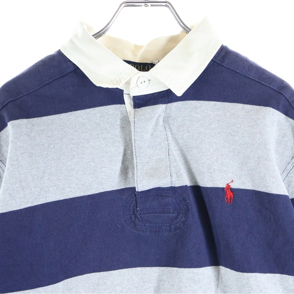 POLO RALPH LAUREN(ポロラルフローレン) ミニポニー ボーダー 長袖ポロシャツ ラガーシャツ グレー/ネイビー