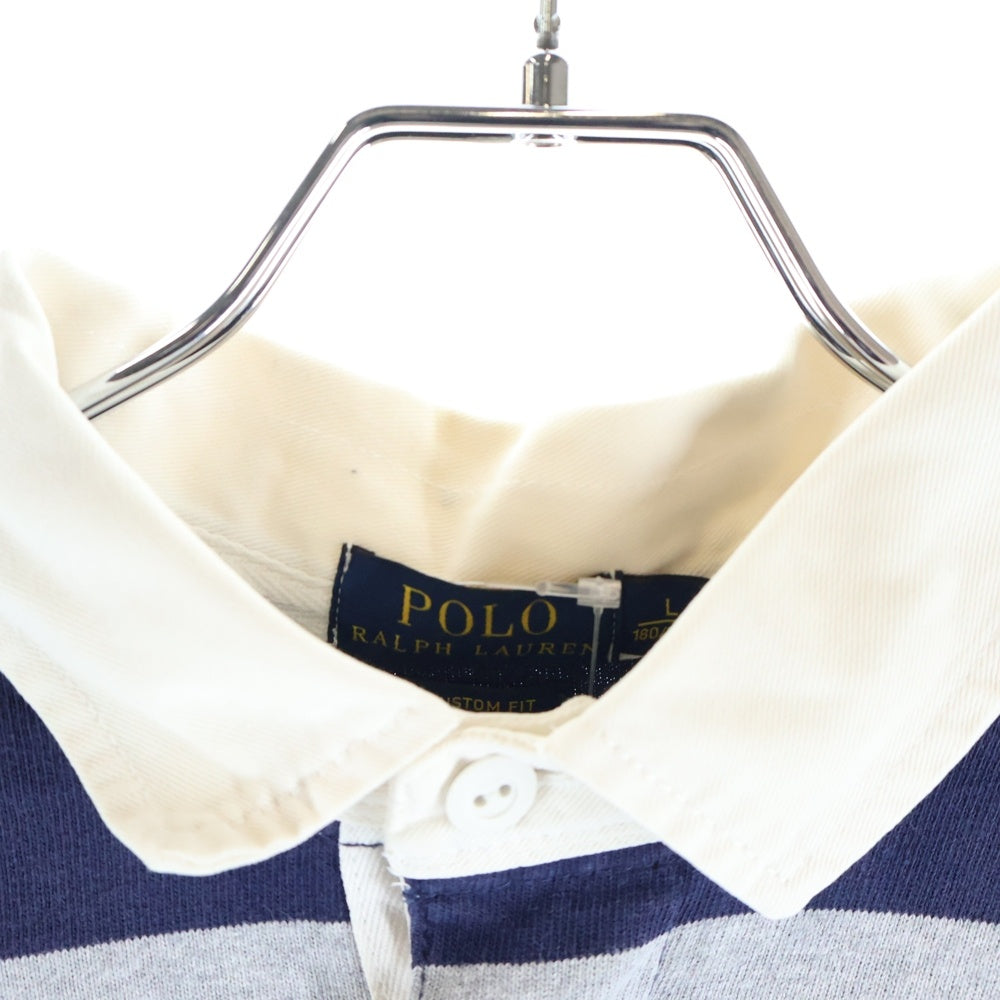 POLO RALPH LAUREN(ポロラルフローレン) ミニポニー ボーダー 長袖ポロシャツ ラガーシャツ グレー/ネイビー