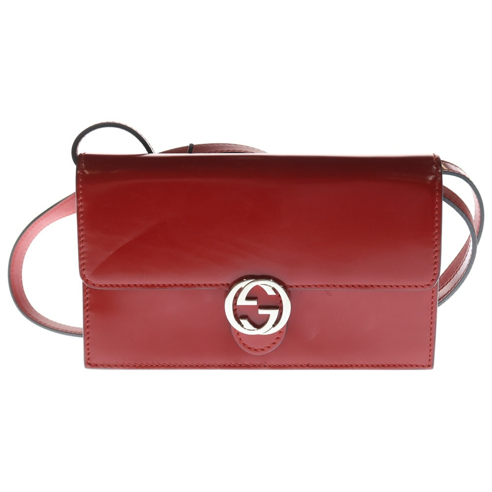 GUCCI(グッチ) インターンロッキングG パテントレザー ショルダーウォレット レッド 369664・0959 レディース