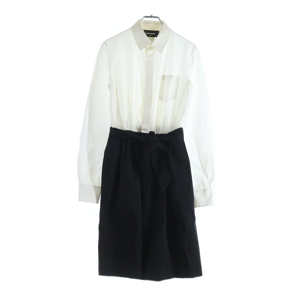DSQUARED2(ディースクエアード) 15AW ドッキング シャツ切り替え ロングスリーブ ワンピースドレス レディース ブラック/ホワイト S72CU0179